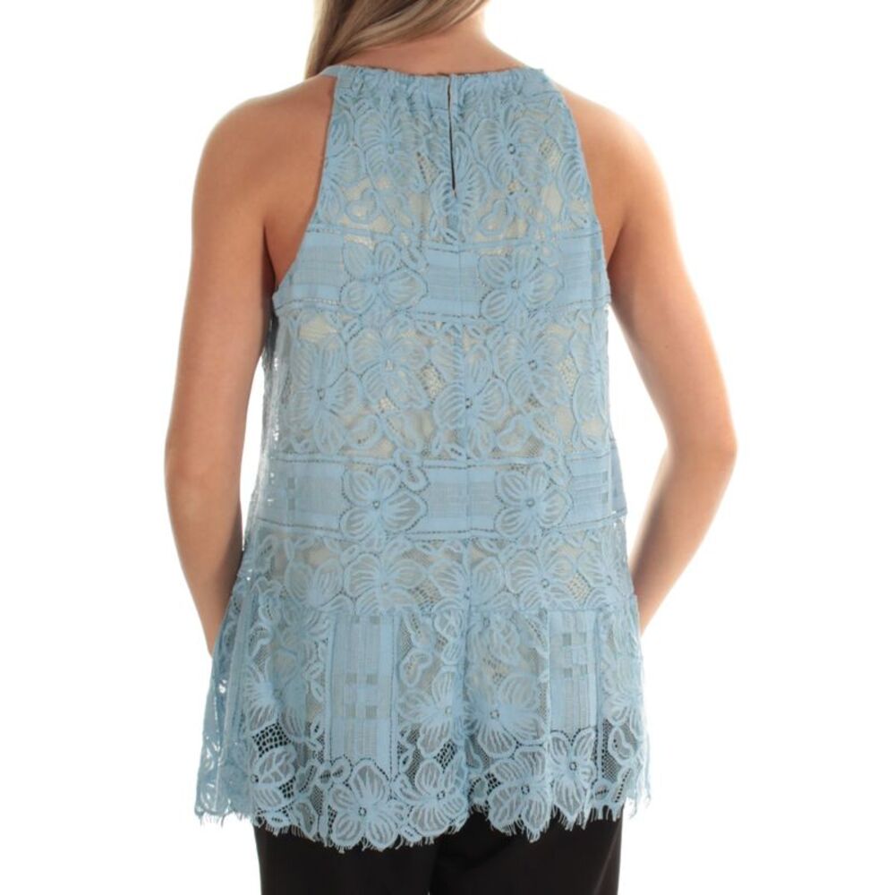 ALFANI Womens Blue Lace Sleeveless Halter Tank Top Size: 2 - Picture 3 of 3
